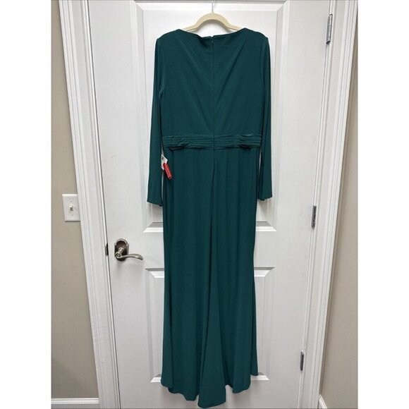 Mac Duggal Size 12 Green 26554 Long Sleeve Wrap Jersey Slit Gown Dress New - Picture 9 of 14
